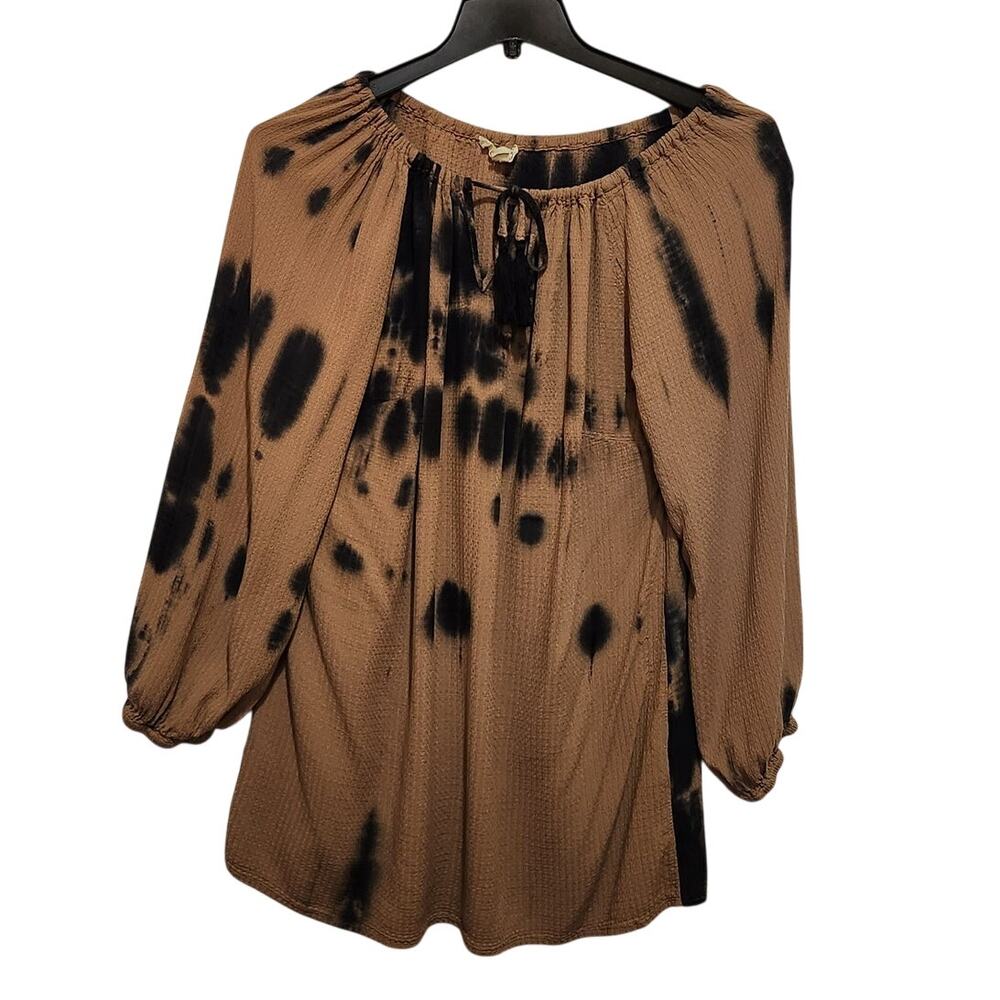 Aveology Brown Tie-Dye Long Sleeve Boat Neck Tunic Blouse Casual Top Size 18